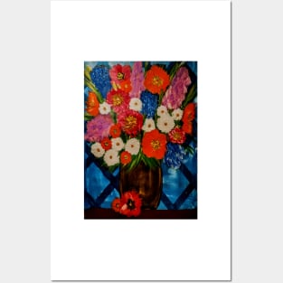 Some abstract flowers in a gold vase on a stretch canvas. 16x20inc . Posters and Art